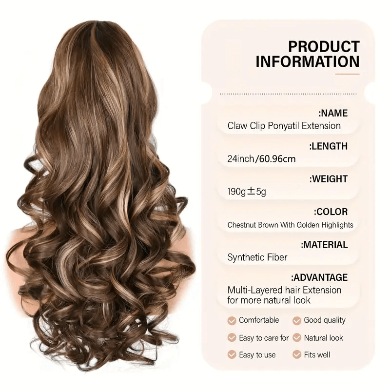 24 Claw Clip Long Wavy Ponytail Extension